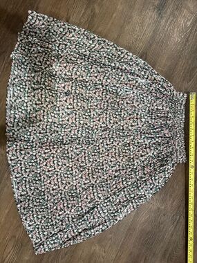 FRNCH Pink Floral Midi Skirt on Green Base